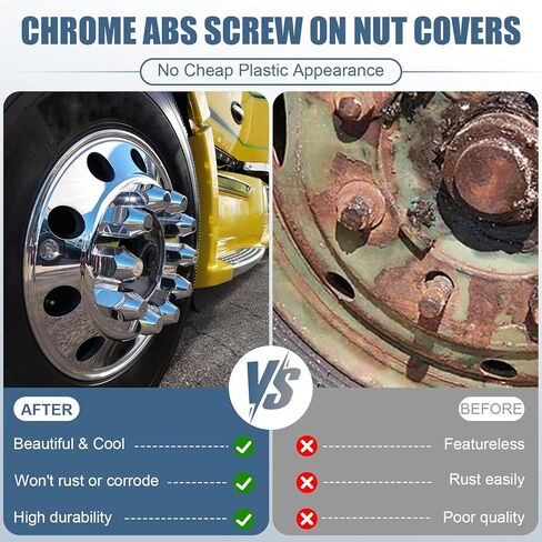 Wadoy 33mm Push On Lug Nut Covers 60 Pack, 33mm X 2-5/8" Plastic Bullet Nut Covers with Chrome Plated Semi Truck Lug Nut Covers in Kuwait