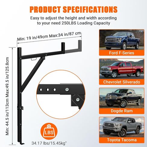 Ladder Rack for Pickup Load 250 lbs,44.5"-49.5" Adjustable Height, 19"-34 "Retractable Width Steel Ladder Rack for Truck,Ladder Stand,for Kayak, Surfboard, Construction Wood, Ladder in Saudi Arabia