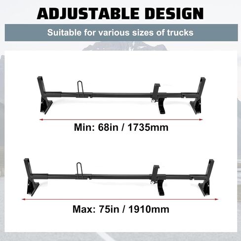 Universal 750LBS Capacity Van Ladder Rack Full-Size 68"-75" Compatible with Chevrolet Express 1500 2500 3500 Ford E150 250 350 GMC Savana 3 Bars Roof Rack Steel Cross Members (Black) in Saudi Arabia