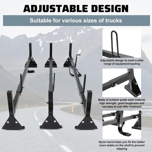 Universal 750LBS Capacity Van Ladder Rack Full-Size 68"-75" Compatible with Chevrolet Express 1500 2500 3500 Ford E150 250 350 GMC Savana 3 Bars Roof Rack Steel Cross Members (Black) in Saudi Arabia