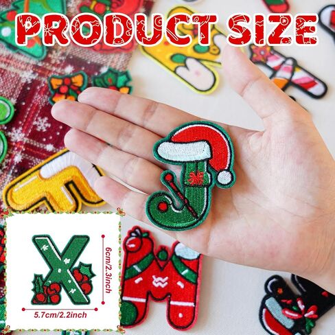 26PCS Christmas Iron on Patches A-Z Iron On Christmas Chenille Letter Patches Cute Adhesive Christmas Stickers Heat Transfer Repair Patch for Clothes Sew on Varsity Patches Alphabet Xmas Gifts, Green in Saudi Arabia