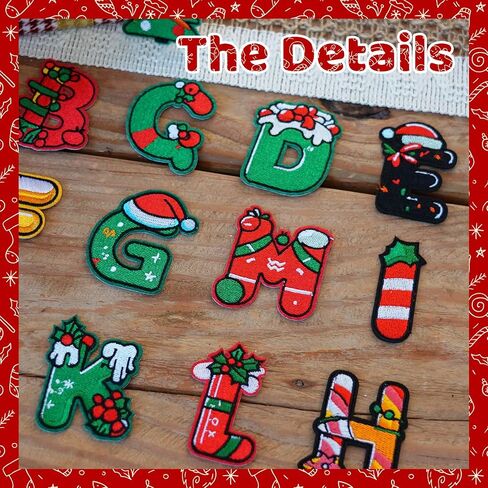 26PCS Christmas Iron on Patches A-Z Iron On Christmas Chenille Letter Patches Cute Adhesive Christmas Stickers Heat Transfer Repair Patch for Clothes Sew on Varsity Patches Alphabet Xmas Gifts, Green in Saudi Arabia
