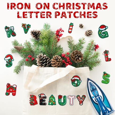 26PCS Christmas Iron on Patches A-Z Iron On Christmas Chenille Letter Patches Cute Adhesive Christmas Stickers Heat Transfer Repair Patch for Clothes Sew on Varsity Patches Alphabet Xmas Gifts, Green in Saudi Arabia