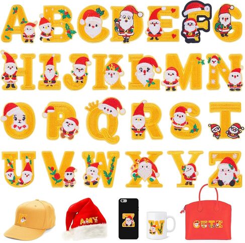 26PCS Christmas Iron on Patches A-Z Iron On Christmas Chenille Letter Patches Cute Adhesive Christmas Stickers Heat Transfer Repair Patch for Clothes Sew on Varsity Patches Alphabet Xmas Gifts, Green in Saudi Arabia