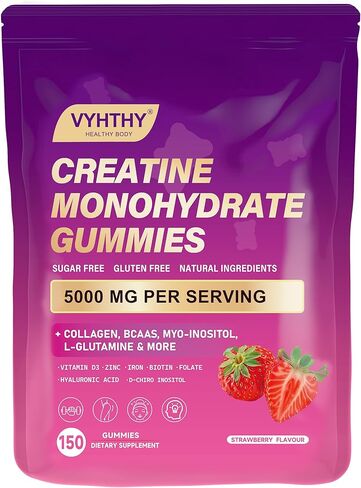 Creatine Monohydrate Gummies Complex for Men & Women Advanced Formula, L-Taurine + Vitamin B12 for Muscle Strength, Muscle Builder, Energy Boost, Pre-Workout Supplement-Strawberry (60 Gummies) in Kuwait