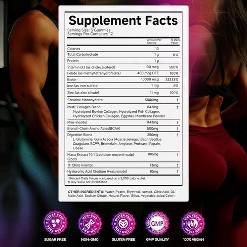 Creatine Monohydrate Gummies Complex for Men & Women Advanced Formula, L-Taurine + Vitamin B12 for Muscle Strength, Muscle Builder, Energy Boost, Pre-Workout Supplement-Strawberry (60 Gummies) in Kuwait