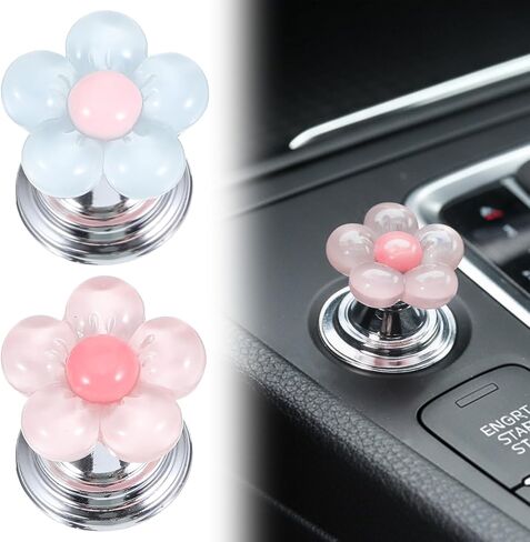 2Pcs Push to Start Button Cover for Women, Car Start Button Cover Cute Flower Car Buttons Covers Vehicle Pink Decor for Truck SUV Sedan (Transparent Pink) in Saudi Arabia