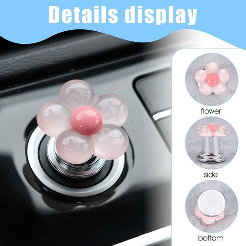 2Pcs Push to Start Button Cover for Women, Car Start Button Cover Cute Flower Car Buttons Covers Vehicle Pink Decor for Truck SUV Sedan (Transparent Pink) in Saudi Arabia