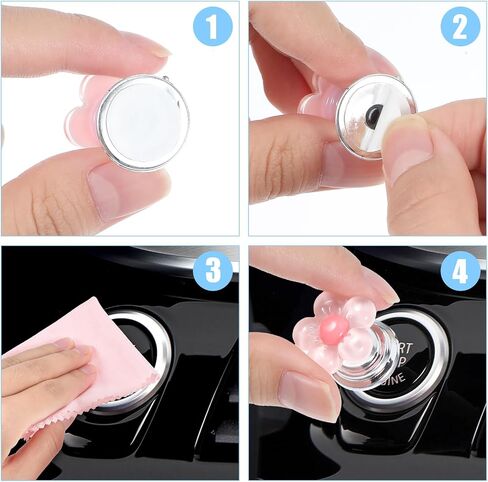 2Pcs Push to Start Button Cover for Women, Car Start Button Cover Cute Flower Car Buttons Covers Vehicle Pink Decor for Truck SUV Sedan (Transparent Pink) in Saudi Arabia