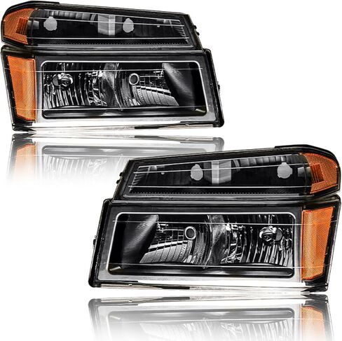 Headlights Assembly for Chevy Colorado 04-12 & GMC Canyon 04-12 Replacements Amber Reflector Black Housing in Kuwait