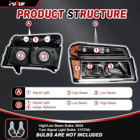 Headlights Assembly for Chevy Colorado 04-12 & GMC Canyon 04-12 Replacements Amber Reflector Black Housing in Kuwait