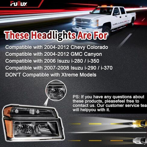 Headlights Assembly for Chevy Colorado 04-12 & GMC Canyon 04-12 Replacements Amber Reflector Black Housing in Kuwait