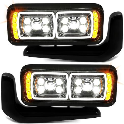 HECASA LED Headlights Compatible with Peterbilt 357 359 365 367 378 379 389 567 Head Lamps w/Mounting Arms Clear Lens Black Housing Driver & Passenger Side in Saudi Arabia