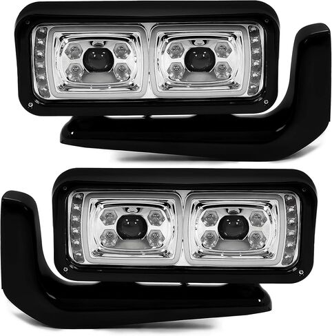 HECASA LED Headlights Compatible with Peterbilt 357 359 365 367 378 379 389 567 Head Lamps w/Mounting Arms Clear Lens Black Housing Driver & Passenger Side in Saudi Arabia