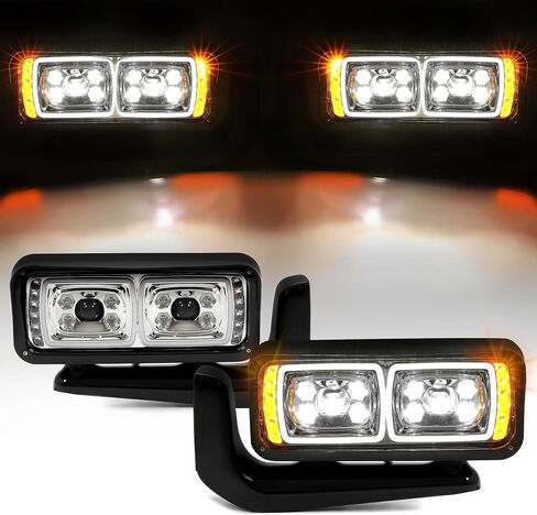 HECASA LED Headlights Compatible with Peterbilt 357 359 365 367 378 379 389 567 Head Lamps w/Mounting Arms Clear Lens Black Housing Driver & Passenger Side in Saudi Arabia