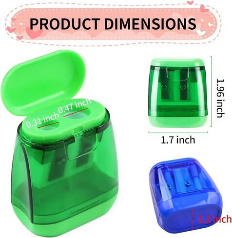 Pencil Tool, 4 Piece Manual Pencil Sharpener, Double Hole Compact Coloured Hand Held Pencil Tool with Cap in Saudi Arabia