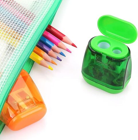 Pencil Tool, 4 Piece Manual Pencil Sharpener, Double Hole Compact Coloured Hand Held Pencil Tool with Cap in Saudi Arabia