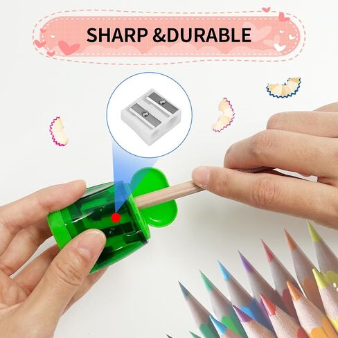 Pencil Tool, 4 Piece Manual Pencil Sharpener, Double Hole Compact Coloured Hand Held Pencil Tool with Cap in Saudi Arabia