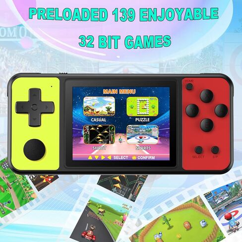 32 Bit Handheld Games for Kids Built-in 139 Video Games,3.0" IPS Screen Rechargeable Portable Arcade Gaming Player,Electronic Toys for Boys Girls Birthday Xmas Gift Blue-Red in Saudi Arabia