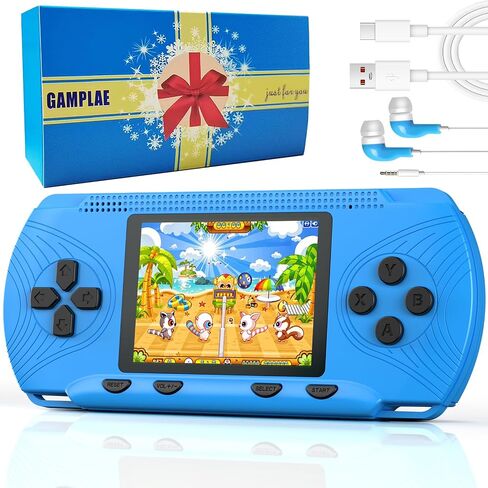 Handheld Game for Kids - Preloaded 258 Retro Video Games & 3 Cartridges, 3.0" HD LCD Screen, Portable Gaming Player with Rechargeable Battery, Birthday Xmas Gift for Boys Girls 4-12, Blue in Saudi Arabia