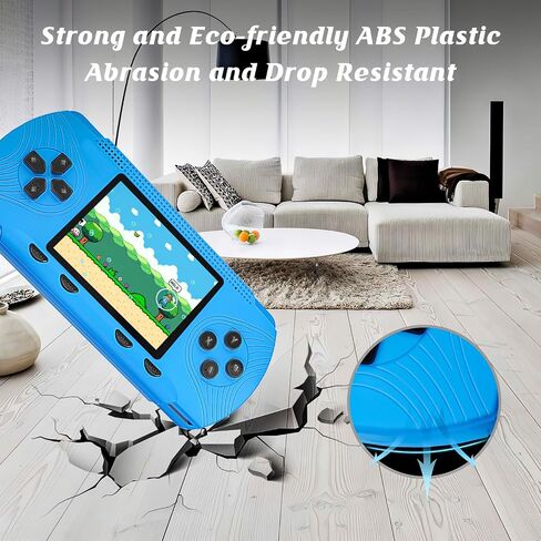 Handheld Game for Kids - Preloaded 258 Retro Video Games & 3 Cartridges, 3.0" HD LCD Screen, Portable Gaming Player with Rechargeable Battery, Birthday Xmas Gift for Boys Girls 4-12, Blue in Saudi Arabia