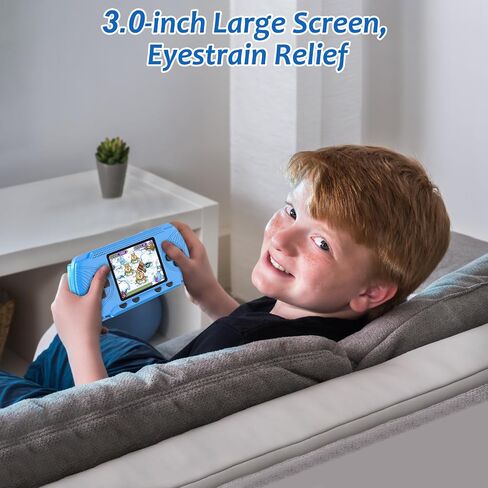 Handheld Game for Kids - Preloaded 258 Retro Video Games & 3 Cartridges, 3.0" HD LCD Screen, Portable Gaming Player with Rechargeable Battery, Birthday Xmas Gift for Boys Girls 4-12, Blue in Saudi Arabia