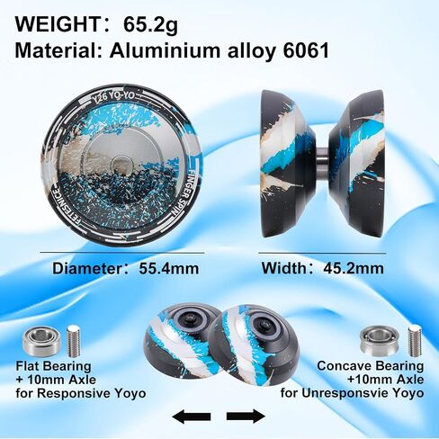 FETESNICE Y26 Professional Butterfly Yo-Yo - الوضع المزدوج المستجيب/غير المستجيب للإصبع يدور يويو للأطفال والكبار ولاعبي المنافسة | برو يو يو مع 10 خيوط + حافظة وقفازات (أزرق وأحمر فضي) in Kuwait