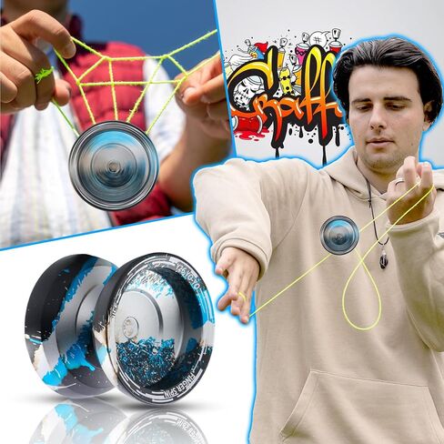 FETESNICE Y26 Professional Butterfly Yo-Yo - الوضع المزدوج المستجيب/غير المستجيب للإصبع يدور يويو للأطفال والكبار ولاعبي المنافسة | برو يو يو مع 10 خيوط + حافظة وقفازات (أزرق وأحمر فضي) in Kuwait