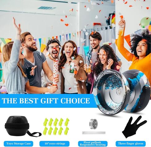 FETESNICE Y26 Professional Butterfly Yo-Yo - الوضع المزدوج المستجيب/غير المستجيب للإصبع يدور يويو للأطفال والكبار ولاعبي المنافسة | برو يو يو مع 10 خيوط + حافظة وقفازات (أزرق وأحمر فضي) in Kuwait