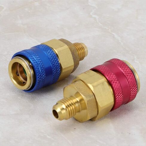 2Pcs Car Air Quick Coupler Connector for R134A, High Low Pressure Refrigerant Quick Couplers, Red Blue Side Conversion Adapters with Copper Material, Universal Fit for Auto in Saudi Arabia