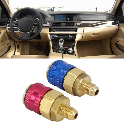 2Pcs Car Air Quick Coupler Connector for R134A, High Low Pressure Refrigerant Quick Couplers, Red Blue Side Conversion Adapters with Copper Material, Universal Fit for Auto in Saudi Arabia