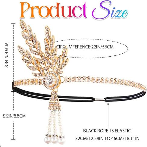 GORTIN 1920's Flapper Headband Leaf Rhiestones Gatsby غطاء رأس لؤلؤي غطاء رأس فلابر إكسسوارات الشعر للنساء (ذهبي-2) in Saudi Arabia