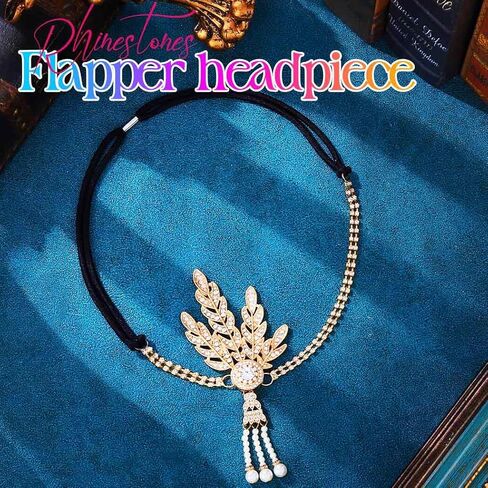 GORTIN 1920's Flapper Headband Leaf Rhiestones Gatsby غطاء رأس لؤلؤي غطاء رأس فلابر إكسسوارات الشعر للنساء (ذهبي-2) in Saudi Arabia