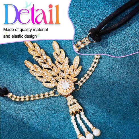 GORTIN 1920's Flapper Headband Leaf Rhiestones Gatsby غطاء رأس لؤلؤي غطاء رأس فلابر إكسسوارات الشعر للنساء (ذهبي-2) in Saudi Arabia