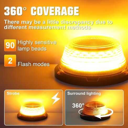 ريجيدون 6.3 بوصة LED ضوء الطوارئ القوية، 12 فولت - 24 فولت العنبر 90 LED تحذير السلامة وامض أضواء منارة مع سلك مغناطيسي و 9 قدم لشاحنة مركبة رافعة شوكية جرار عربات الغولف سيارة حافلة in Kuwait