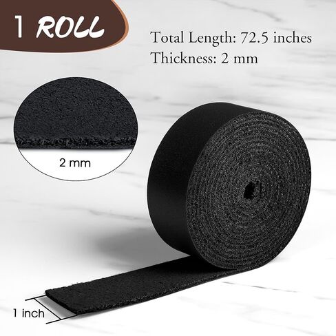 ABIDISO Genuine Top Grain Leather Strips, 1/2 Inch Wide 72 Inches Long Flat Leather Straps for Craft Projects, 2mm Thickness, Black in Kuwait