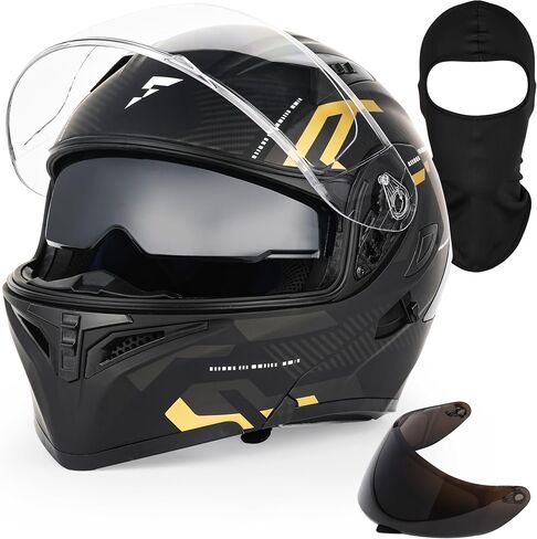 Modular Motorcycle Helmet | Black Medium Large XL | Extra Tinted Visor + Ski Mask | DOT Approved Full Face Flip Up | Dual Visor for Men & Women in Saudi Arabia