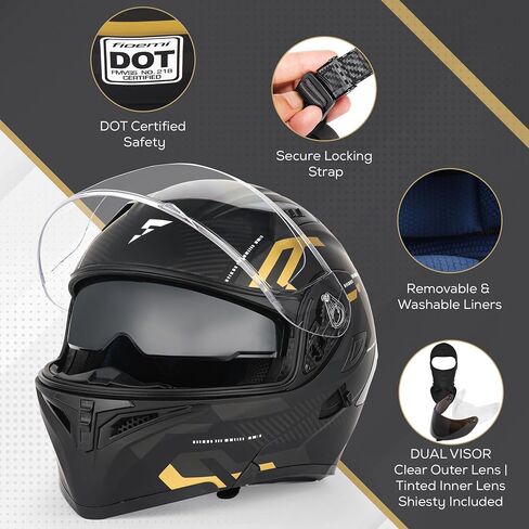 Modular Motorcycle Helmet | Black Medium Large XL | Extra Tinted Visor + Ski Mask | DOT Approved Full Face Flip Up | Dual Visor for Men & Women in Saudi Arabia