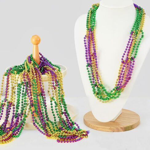 Soulchen 24 Pcs Mardi Gras Beads Chain Necklace 15.7 Inch Purple Green and Yellow Mardi Gras Throw Lock Necklace Costumes Dress Accessories for Carnival Birthdays Party Favors Supplies in Saudi Arabia