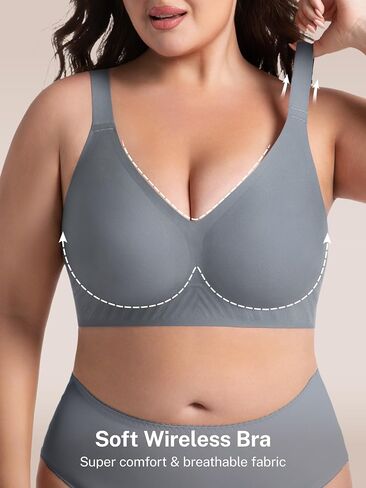 habibee حمالات الصدر للنساء لا Underwire سلس رفع حمالة الصدر اللاسلكية التغطية الكاملة مريحة اليومية تي شيرت حمالات الصدر 32D-44D in Kuwait