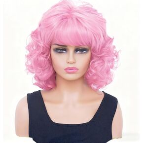 Vintage Blonde Wigs for Women 70s 80s Short Curly Wig with Bangs Shoulder Length Synthetic Wig for Cosplay,Halloween,Daily Use in Kuwait