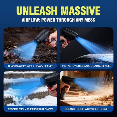 Turbo Fan Cordless Car Dryer Blower, 680CFM 2.65LBs Thrust Air Cannon, 64mm Brushless Motor, 8x3000mAh Battery 30W Fast Charging, Professional Touchless Jet Fan for Auto, SUV & Motorcycle Detailing in Saudi Arabia