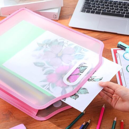 PerKoop 6 Pcs Scrapbook Paper Storage Organizer 12'' x 12'' Sheets Expanding Paper Folio Transparent Expandable Paper Storage with Portable Handle and Button Closure for Holding Craft (Pink) in Saudi Arabia