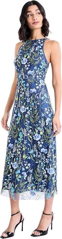 Maggy London Women's Floral Embroidered Halter Midi Dress with Back V-Neck in Kuwait