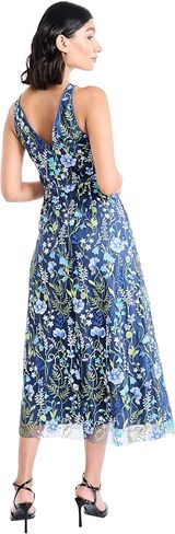 Maggy London Women's Floral Embroidered Halter Midi Dress with Back V-Neck in Kuwait