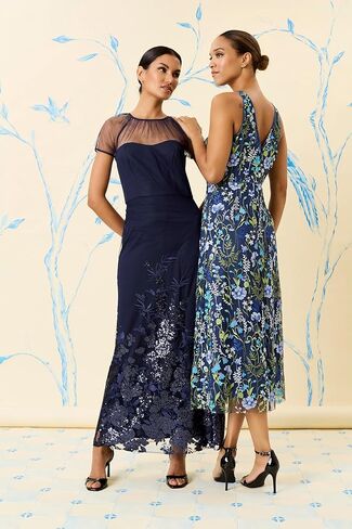Maggy London Women's Floral Embroidered Halter Midi Dress with Back V-Neck in Kuwait