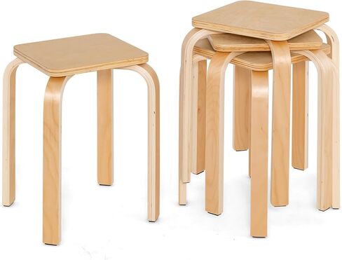 GLACER Stackable Stools, 18-Inch Wooden Student Chair Set of 4 w/Square Top, Anti-Slip Foot Pad, Flexible Seating for Elementary, Classroom Stools for Dining Room Office Kitchen (Natural) in Kuwait