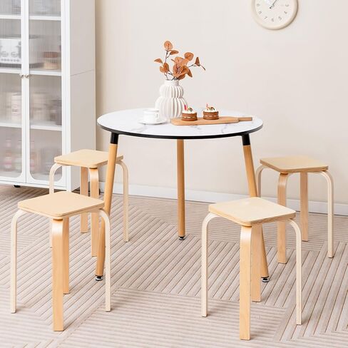 GLACER Stackable Stools, 18-Inch Wooden Student Chair Set of 4 w/Square Top, Anti-Slip Foot Pad, Flexible Seating for Elementary, Classroom Stools for Dining Room Office Kitchen (Natural) in Kuwait