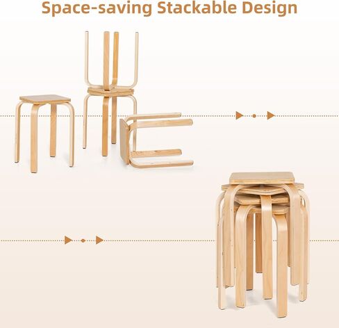 GLACER Stackable Stools, 18-Inch Wooden Student Chair Set of 4 w/Square Top, Anti-Slip Foot Pad, Flexible Seating for Elementary, Classroom Stools for Dining Room Office Kitchen (Natural) in Kuwait