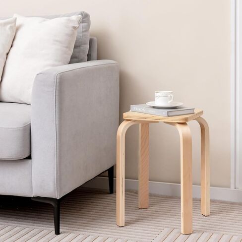 GLACER Stackable Stools, 18-Inch Wooden Student Chair Set of 4 w/Square Top, Anti-Slip Foot Pad, Flexible Seating for Elementary, Classroom Stools for Dining Room Office Kitchen (Natural) in Kuwait